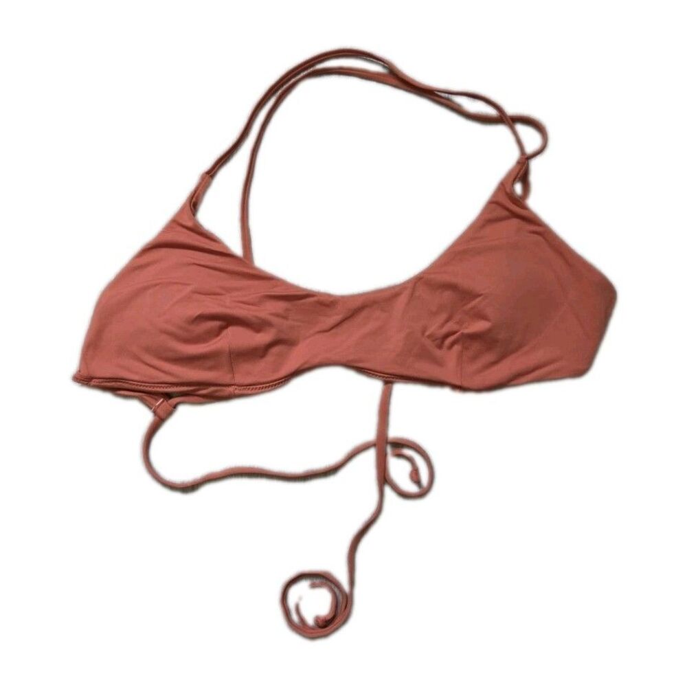 Zara Bikini Top Rust Orange Tie Back Scoop Neck Strappy Swim Top Womens M EUC